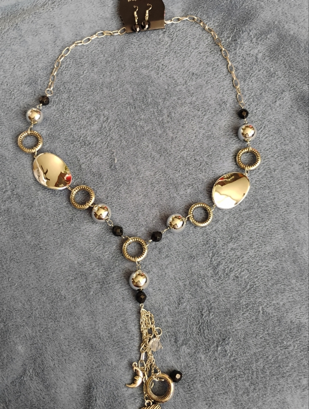Silver and Black Women's Statement Necklace with Dangling Tassel